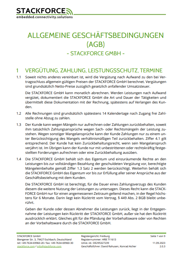 Cover page of the General Terms and Conditions document