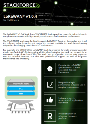 Cover page of the LoRaWAN® v4.5.1 for End Devices protocol stack flyer