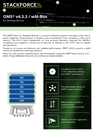 Cover page of the OMS® v4.3.3 for Gateways protocol stack flyer